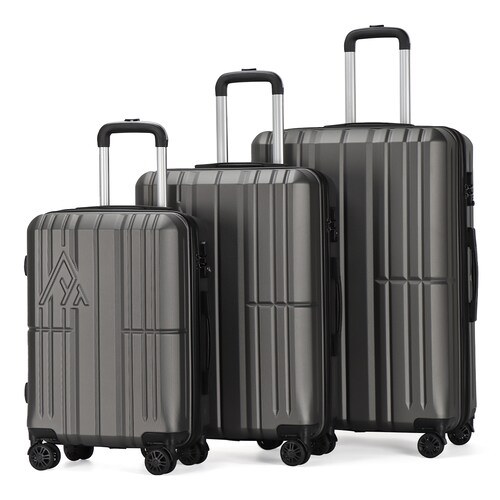 Maletas de viaje Rígidas set grande kit 3 piezas 28 24 20 pulgadas carry on ABS doble calibre candado de alta seguridad TSA LOCK Gris Oxford OX Armored travel.