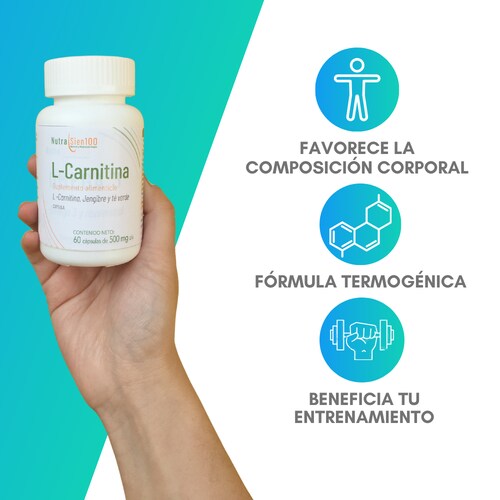 L carnitina cápsulas con jengibre y té verde | Termogénico | Nutrasien100 | Ingredientes naturales | 60 cápsulas