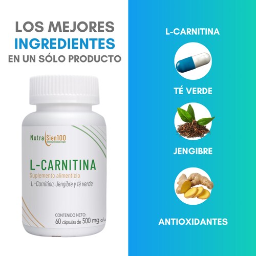 L carnitina cápsulas con jengibre y té verde | Termogénico | Nutrasien100 | Ingredientes naturales | 60 cápsulas