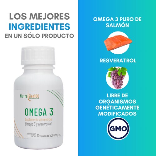OMEGA 3 Puro de Salmón con resveratrol | Alta concentración | No se repite | Calidad Premium | Nutrasien100 | 90 cápsulas