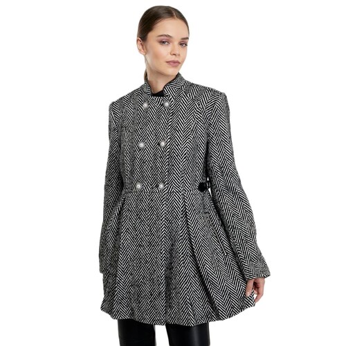 Abrigo plisado y cruzado para mujer, marca Schatz Woman, color negro, mod. 1102165