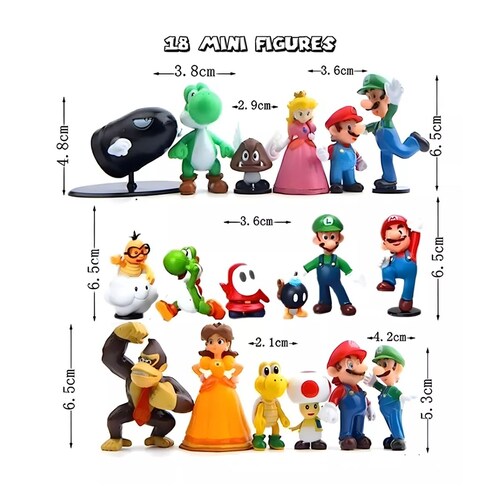 Figuras Super Mario Bross, Luigi, Mario, Juguetes Niños 23 piezas, Multicolor.
