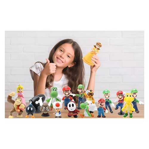 Figuras Super Mario Bross, Luigi, Mario, Juguetes Niños 23 piezas, Multicolor.
