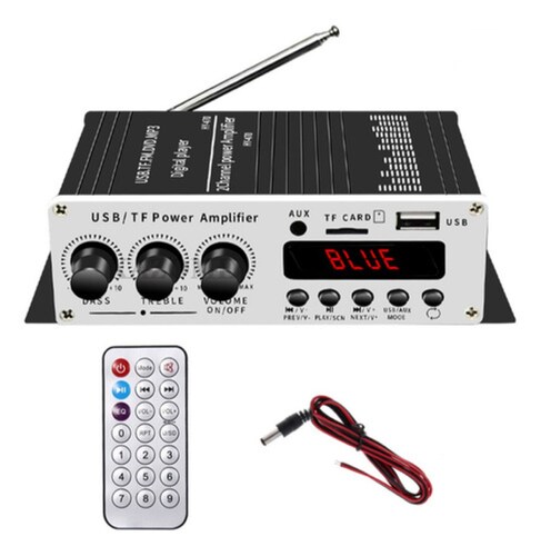 Amplificador Auto Moto Casa 12v Fm Usb Tf Bluetooth Aux Mp3 Blanco 