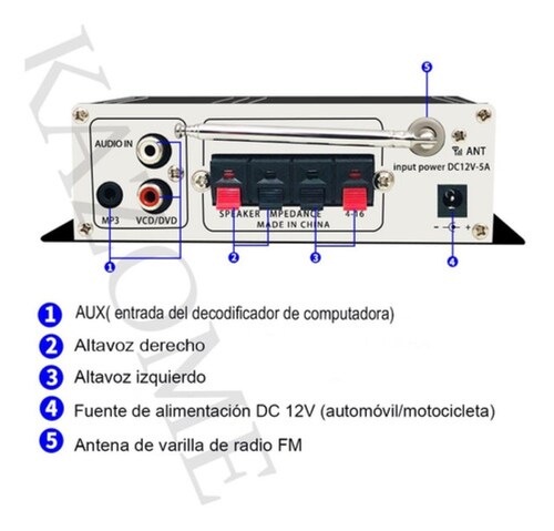 Amplificador Auto Moto Casa 12v Fm Usb Tf Bluetooth Aux Mp3 Blanco 