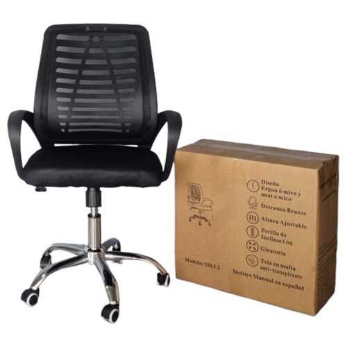 Silla Para Oficina Operativa Con Respaldo Reforzado Negro.