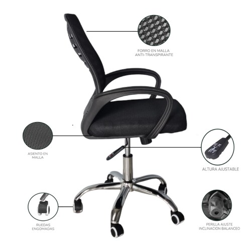 Silla Para Oficina Operativa Con Respaldo Reforzado Negro.