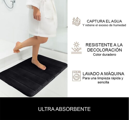 Tapete de Baño Antideslizante con Espuma Viscoelástica Absorbente y Suave.