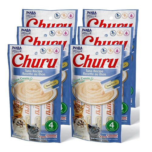 Inaba Churu Premios para Gato Sabor Atún, 6 Paquetes de 4 tubos.
