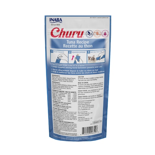 Inaba Churu Premios para Gato Sabor Atún, 6 Paquetes de 4 tubos.