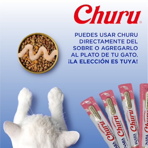 Inaba Churu Premios para Gato Sabor Atún, 6 Paquetes de 4 tubos.