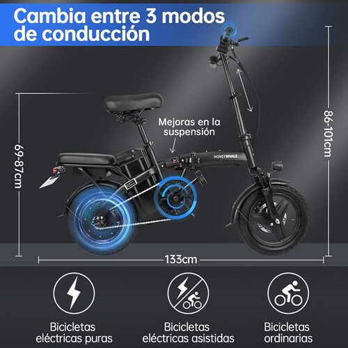 Bicicleta Eléctrica Plegable Honey Whale S6-S Negro.