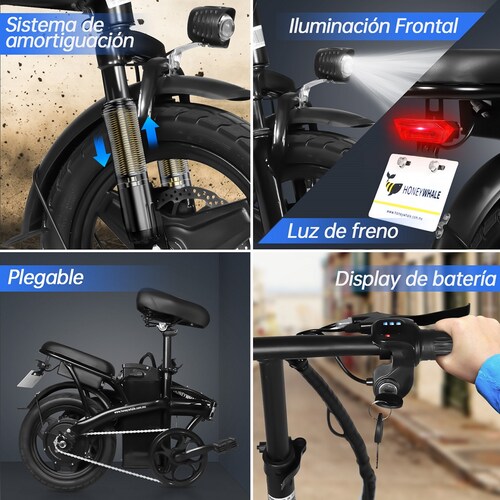 Bicicleta Eléctrica Plegable Honey Whale S6-S Negro.