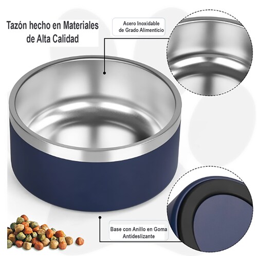  Tazón para Perro en Acero Inoxidable, Cuenco para Alimento de Mascota Raza Mediana y Grande.