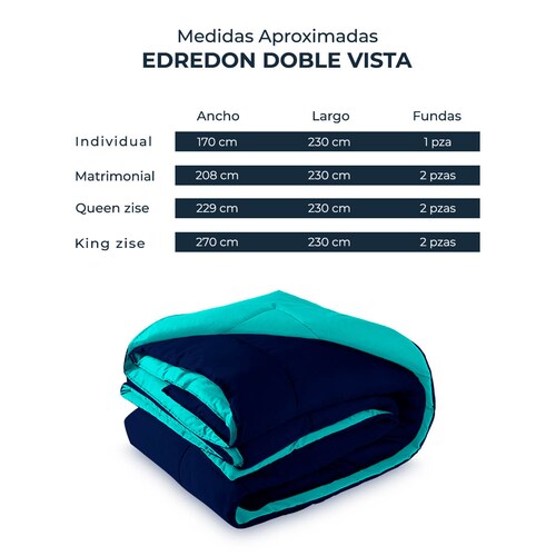 EDREDON 2 VISTAS TURQUESA / AZUL MARINO + SABANAS MARINO ATLAS | MATRIMONIALES