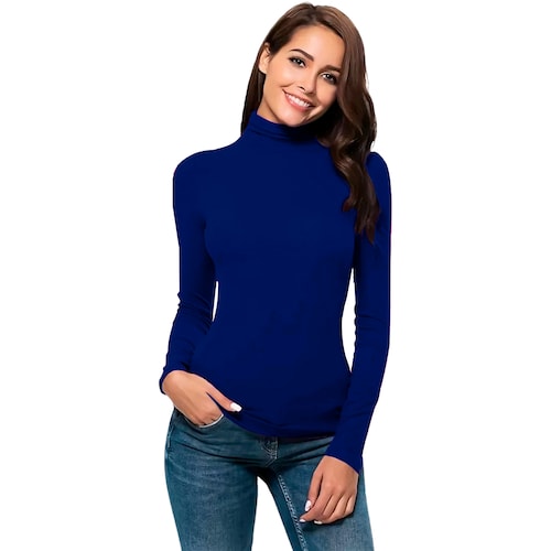 Blusa Termica  Mujer, Azul Marino, Manga Larga, Unitalla, Cuello Alto, Playera, Casual, Basica, Camiseta, Uso Diario