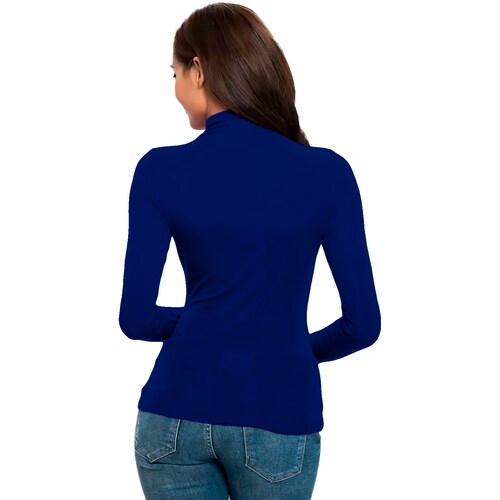 Blusa Termica  Mujer, Azul Marino, Manga Larga, Unitalla, Cuello Alto, Playera, Casual, Basica, Camiseta, Uso Diario