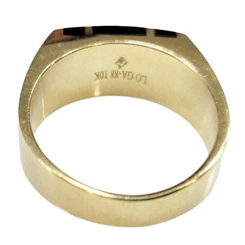 Anillo Rectangular plano con Lineas negras centrales de oro 10K