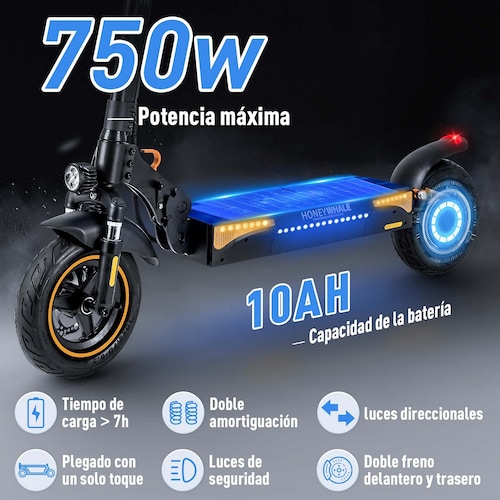 Scooter Eléctrico Honey Whale T4-A Negro.