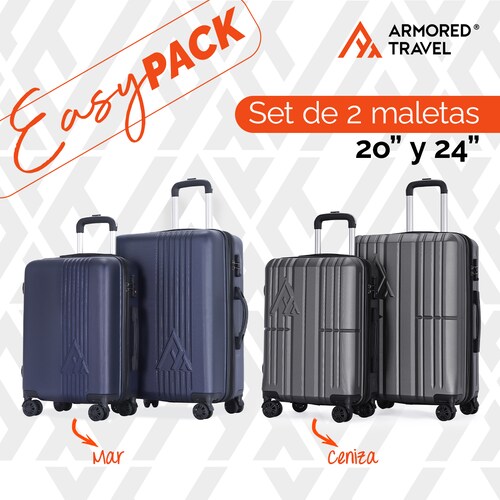Maletas de viaje Rígidas set kit EASY PACK 2 piezas 24 con cierre expandible - 20 carry on de mano ABS doble calibre candado de alta seguridad TSA LOCK Armored Travel Ceniza