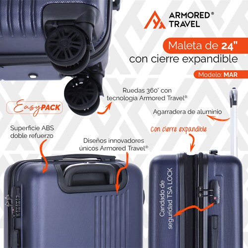 Maletas de viaje Rígidas set kit EASY PACK 2 piezas 24 con cierre expandible - 20 carry on de mano ABS doble calibre candado de alta seguridad TSA LOCK Armored travel Mar