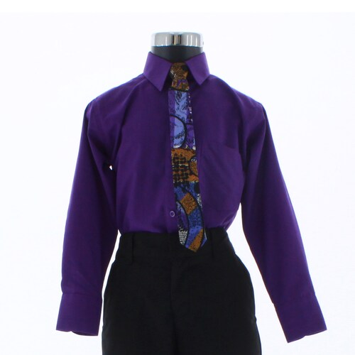 Camisa De Vestir Niño Morado Purpura Manga Larga 3588 2-18 Años...