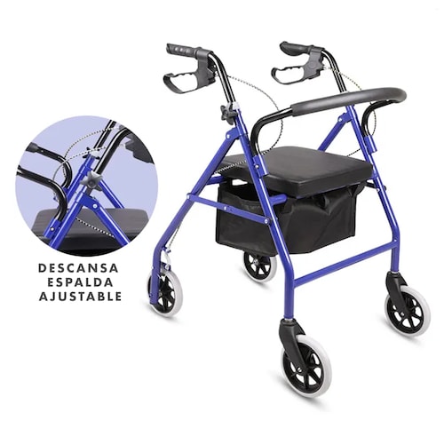 Andadera Andador 4 Ruedas Andafacil Aluminio Plegable Asiento Bolsa.
