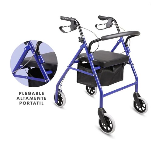 Andadera Andador 4 Ruedas Andafacil Aluminio Plegable Asiento Bolsa.
