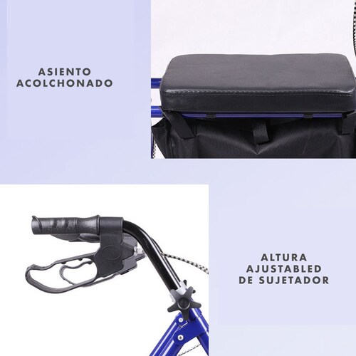 Andadera Andador 4 Ruedas Andafacil Aluminio Plegable Asiento Bolsa.