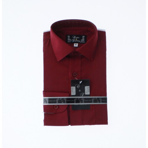 Camisa De Vestir Niño Color Vino Manga Larga 3591 2-18 Años..