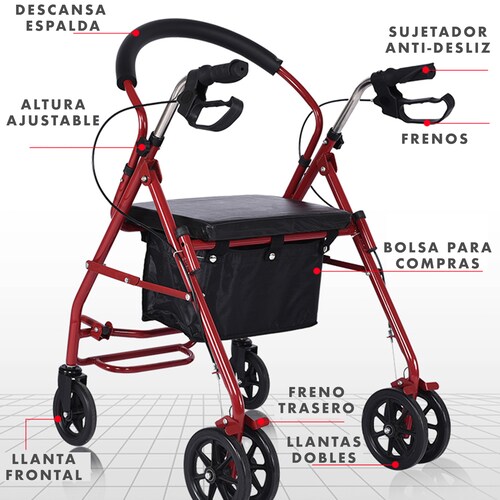 Andafacil Rollator 2 en 1 Portatil | Andadera y Silla de Traslado.