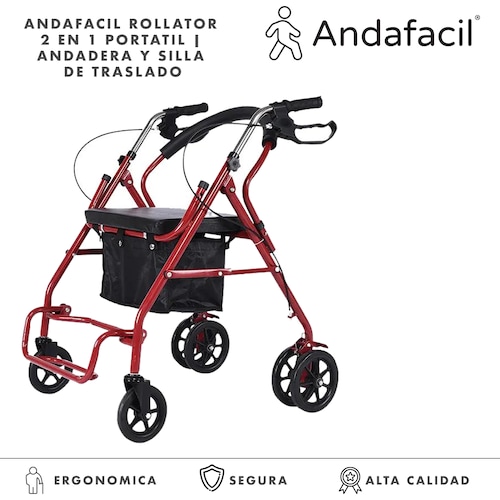 Andafacil Rollator 2 en 1 Portatil | Andadera y Silla de Traslado.