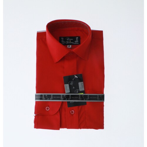 Camisa De Vestir Niño Color Rojo Manga Larga 3592 2-18 Años..