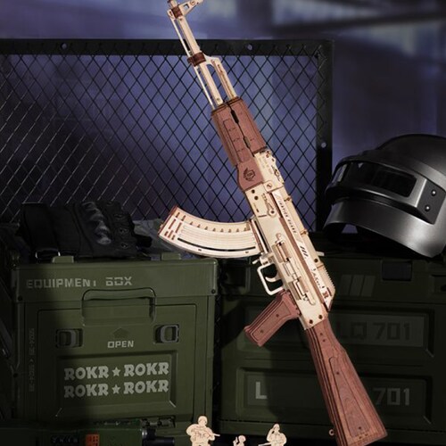 Rompecabezas 3d de Madera Rifle Tirador Juguete Madera Ak-47.