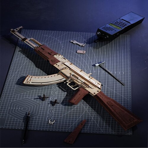 Rompecabezas 3d de Madera Rifle Tirador Juguete Madera Ak-47.