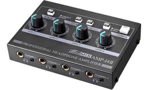 Amplificador De Audífonos Amp-14 De 4 Canales Estéreo Negro