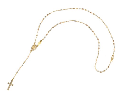 Collar Rosario Chapa de Oro 18K Horoz Cruz 3 colores 60cm SH5.