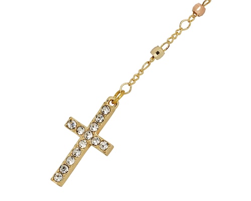 Collar Rosario Chapa de Oro 18K Horoz Cruz 3 colores 60cm SH5.