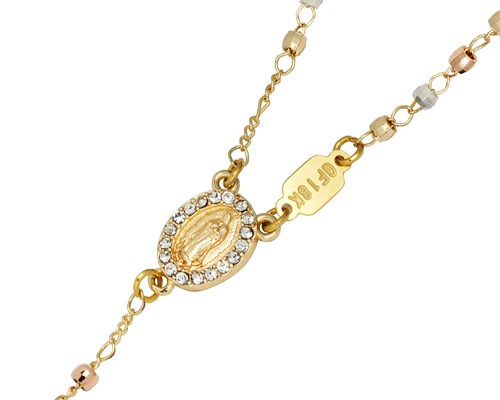 Collar Rosario Chapa de Oro 18K Horoz Cruz 3 colores 60cm SH5.