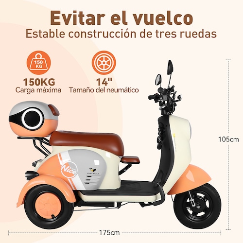 Moto Bici Eléctrica 3 ruedas Honey Whale V1 Naranja