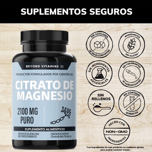 Citrato De Magnesio 2100mg Magnesium Citrate 100 Puro 60 Cápsulas