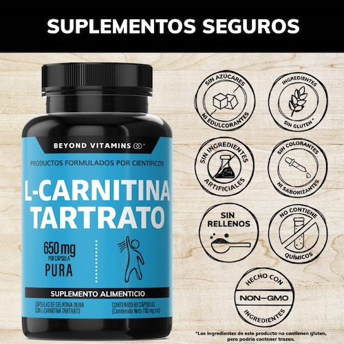 Suplemento Alimenticio Beyond Vitamins L-Carnitina Tartrato 100% puro de  650mg 60 cápsulas