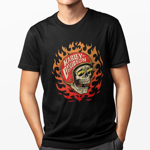 Playera Negra para Hombre - Harley Davidson Calavera Casco