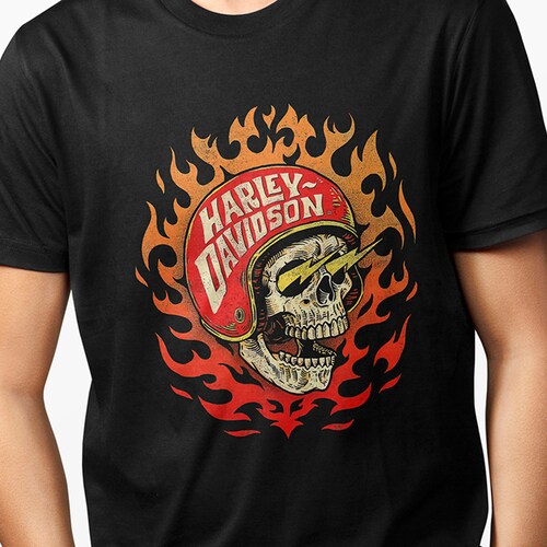 Playera Negra para Hombre - Harley Davidson Calavera Casco