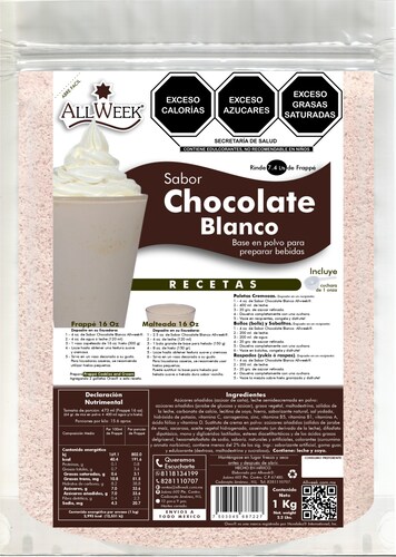 Barra Chocolate Premium Blanco Sin Azúcar, 1kg