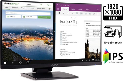 Acer UT241Y bmiuzx 23.8" Full HD (1920 x 1080) Zero Frame IPS Monitor táctil con Soporte inclinable de Doble bisagra (Puertos USB 3.1 Tipo-C, HDMI y VGA), Color Negro 
