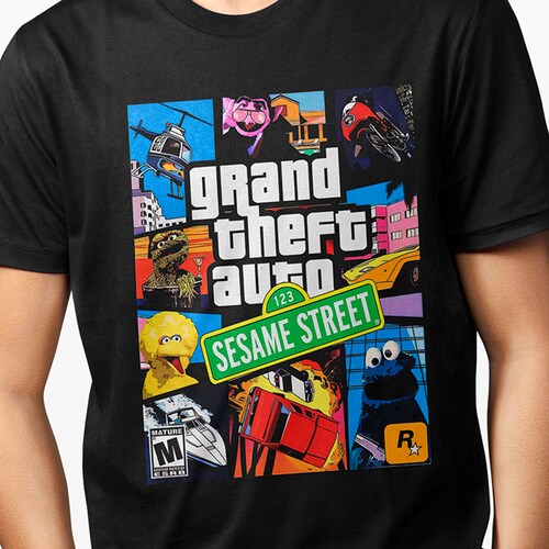 Playera Urbana Negra para Hombre - Grand Theft Auto Plaza Sesamo