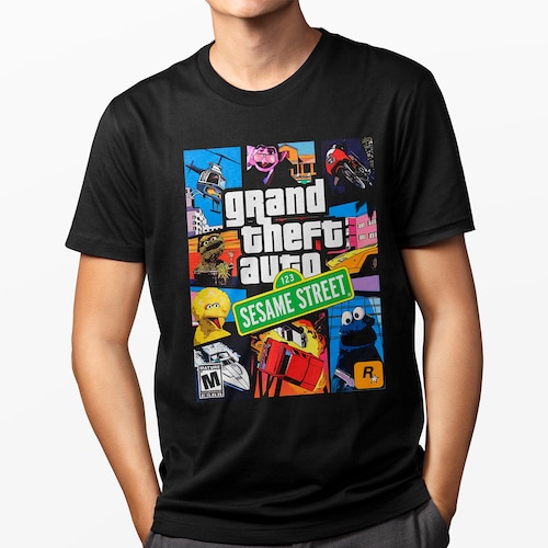 Playera Urbana Negra para Hombre - Grand Theft Auto Plaza Sesamo