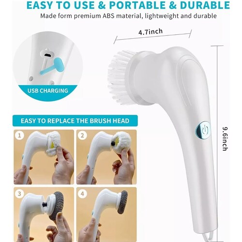 Cepillo Electrico De Limpieza Recargable Para Baño Y Cocina Blanco