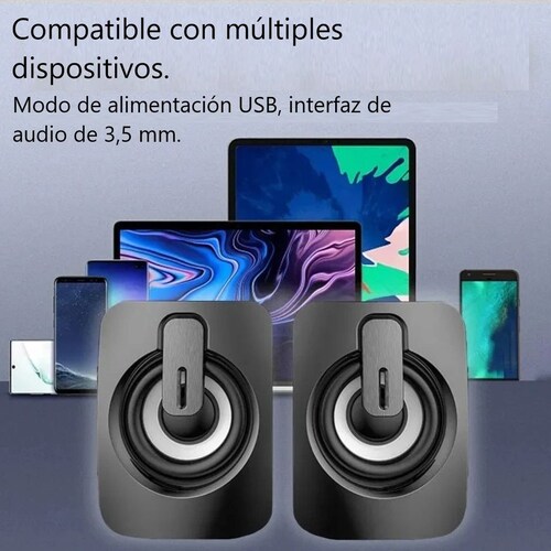 Bocinas mini altavoz negro gamer portátil USB audio PC lap teléfono volumen 3,5mm estéreo HiFi